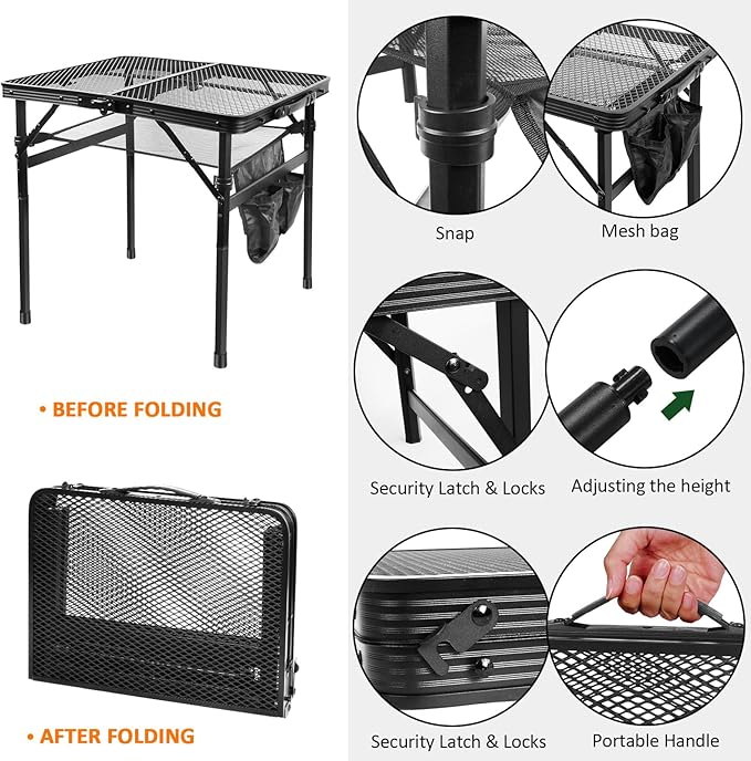 E EASTSTORM Folding Picnic Table for Grill Outdoor Camping Table with Portable Mesh Bag, Compact & Foldable for Easy Storage - Great for Picnic, Garden, Patio, Dining, BBQ, Party, Market 2Ft