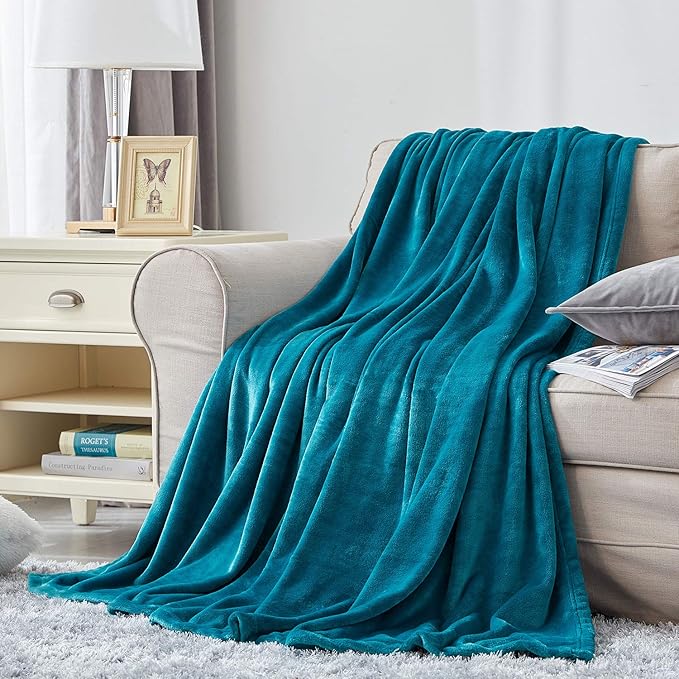 Hansleep Fleece Blanket Twin Size Teal, Soft Cozy Twin Blanket, Fuzzy Flannel Blanket for Bed, Sofa, Couch, Travel, Camping, Teal, 60x80 Inches