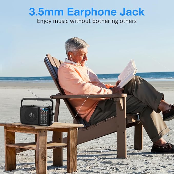 Gelielim Radio Portable AM FM with Bluetooth Loud Speaker, Radio Plug in Wall or Battery Powered Best Reception for Home or Outdoor, Earphone Jack, Large Dial Easy to Use, Great Gfits for Seniors