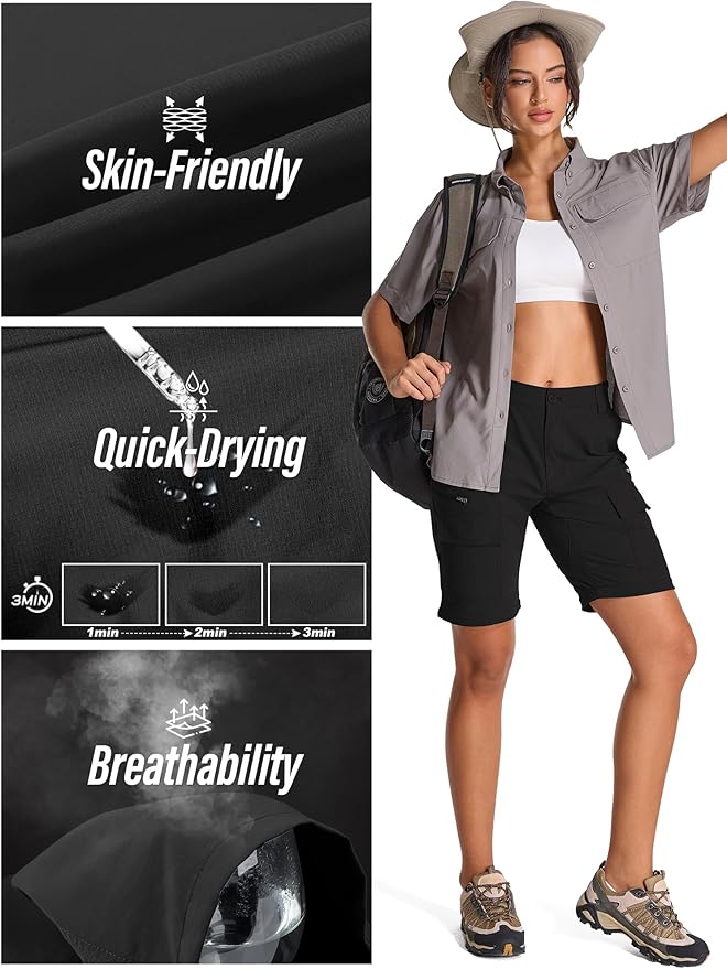 Womens Hiking Pants Convertible Quick Dry Stretch Lightweight Zip Off Outdoor Safari Pants with Cargo Pockets