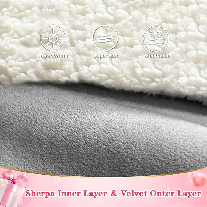 Waitu Wearable Blanket Sweatshirt Gifts for Women and Men, Sherpa Wearable Blanket Adult, Oversized Blanket Hoodie, Thick Sherpa Blanket, Warm Body Blanket Robe - Gray
