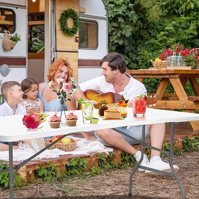 Camp Field 6ft Heavy Duty Portable Table, Folding Table for Indoor & Outdoor Picnic & Card Table for Picnic, Party, Camping. (White, 6FT)