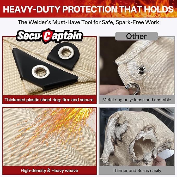 Welding Blanket Fire Resistant Large 6x8 ft - Fiberglass Flame Retardant Fabric 1022 °F High Temp Heat Shield Blankets Insulation Mat for Soldering, Grill, Industrial, Smoker, Camping