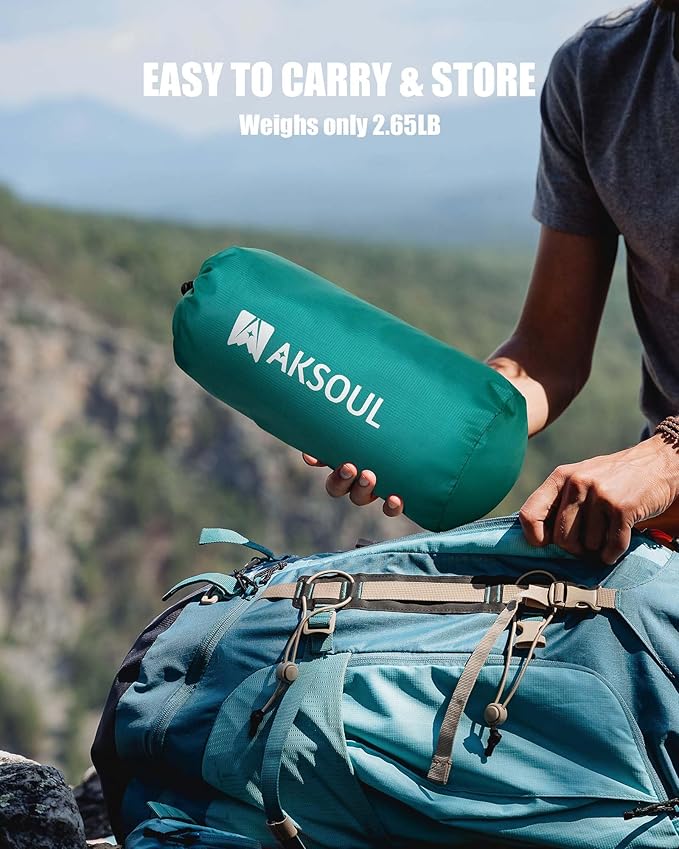 AKSOUL Self-Inflating Sleeping Pad for Camping: Inflatable Wide Compact & Ultralight Air Mattress Sleep Mat, Lightweight Inflatable Pads for Backpack Hiking Traveling Outdoor
