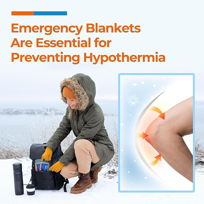 K Kingstar Emergency Blankets 10 Packs, 84" L x 52" W, Bulk Survival Blankets for Disaster Prep & Homeless Care, Heavy-Duty Reusable Mylar Retains Body Heat in Extreme Cold, A Must-Have for Car Kits