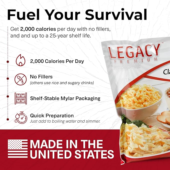 Legacy Food Storage 3 Day Kit, Emergency Food Supply, 4 Entrees, 6,000 Total Calories, 6 Lbs, 16 Large Servings, Shelf Stable, Freeze Dried Survival Meals for MRE Camping, Hiking, & More