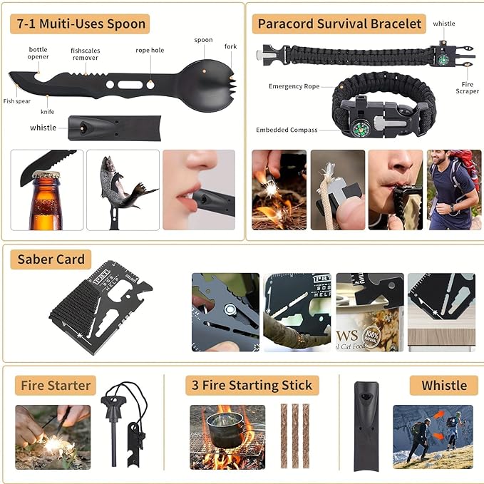 Survival Kit, 252Pcs Survival Gear First Aid Kit with Molle System Compatible Bag and Emergency Tent, Emergency Kit for Earthquake, Outdoor Adventure, Hiking, Hunting, Gifts for Men Women