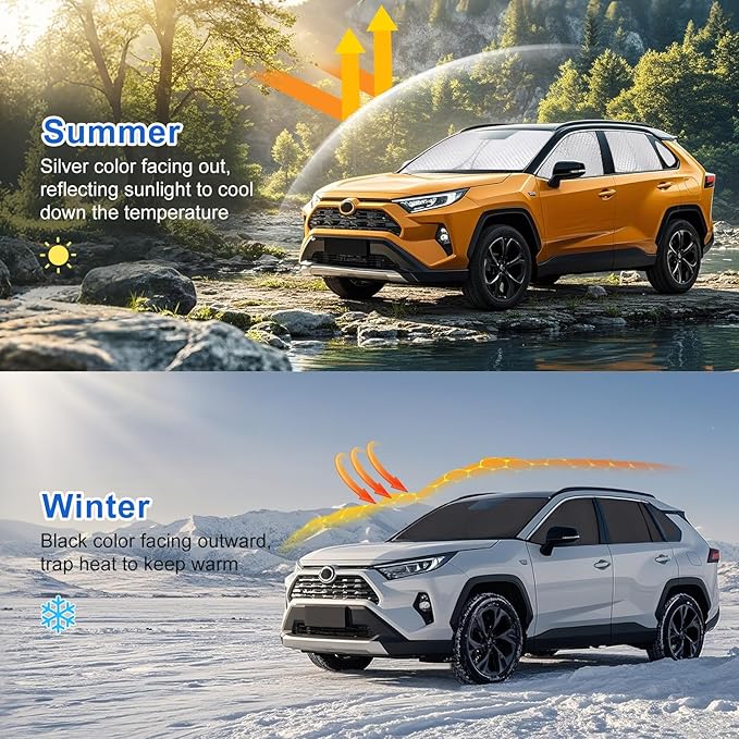XCBYT 2019-2024 RAV4 Full Coverage Window Shades | 6-Layer Blackout Insulated Sun & UV Protection | Custom Fit Privacy Covers for Camping, Sleeping & Car Living (8 PCS)