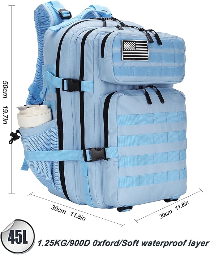 Lovelinks21 45L Tactical Assault Backpack 3 day assault pack with Molle Waterproof backpack Rucksack for Tactical Backpacks (Light blue)