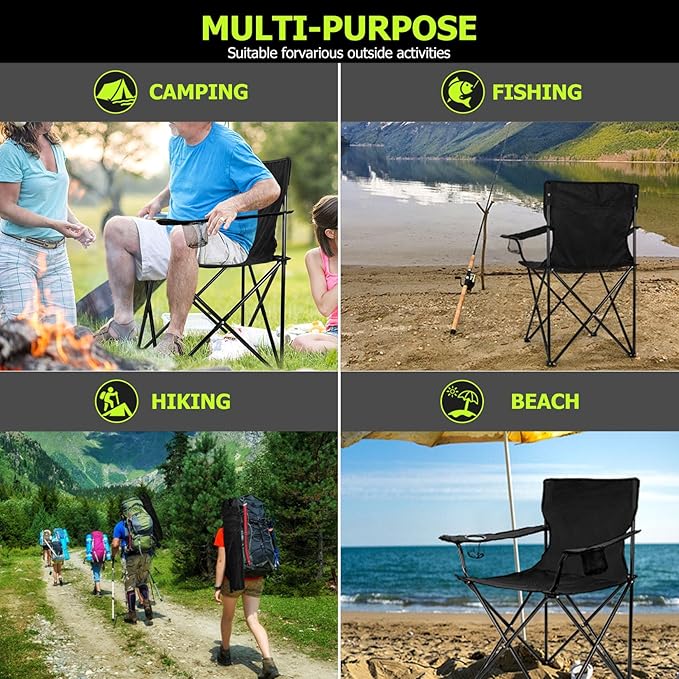 Joyfair Portable Camping Chair, Outdoor Lawn Folding Chairs for Adults, Heavy Duty Large Foldable Chairs for Beach, Fishing, Tailgating and More Outdoor Sport, Carry Bag & Cup Holder