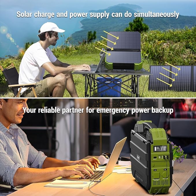 BROWEY Portable Power Station, 1000W (Peak 2000W) Solar Generator with Built-in Solar Panel, 614WH LiFePO4 Battery Pack, AC/DC/USB/PD Outputs, for Outdoor Camping, RV Travel, Emergency Preparedness
