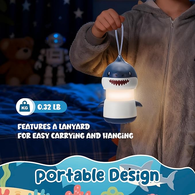 WORKPRO 2-Pack Kids Camping Lanterns with RGB Lights, Battery Powered with Lanyard, Fun Night Light Gifts for Kids - Shark Design