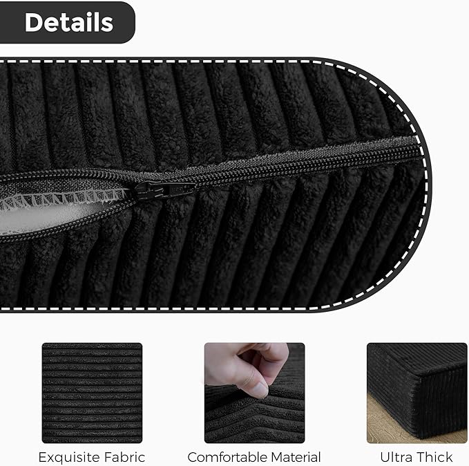 BYBYME Tri-Folding Corduroy Mattress, 6 Inch Gel Folding Mattress Topper, Foldable Soft Guest Bed Camping Pad, Washable Cover (Black, Queen)