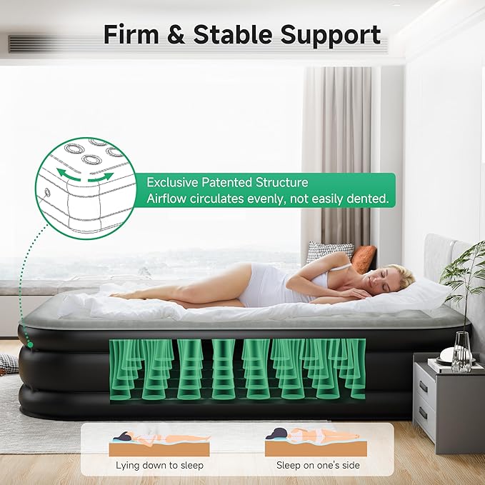 Sebor Air Mattress Queen with Built-in Pump 18", Comfortable Self-Inflating Air Mattress with High-Speed Pump, Durable Blow Up Mattress Queen with Storage Bag for Guests, Camping, Travel
