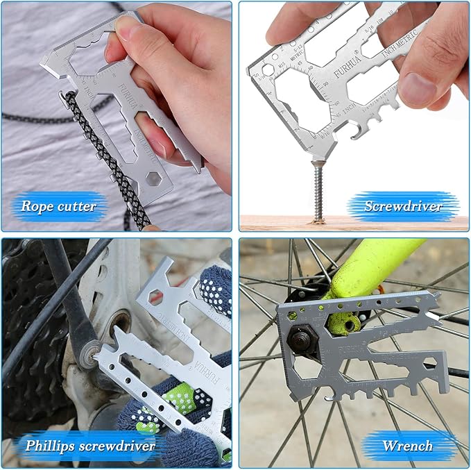 FURHUA 2 Pack Multitool Credit Card Sized Pocket Tool, 42-in-1 Wallet Multi Tool Card,thicker and harder, Gifts for Dad, Husband, Men - Bottle Opener, Cord Cutter, Screwdriver, Ruler, Scraper etc