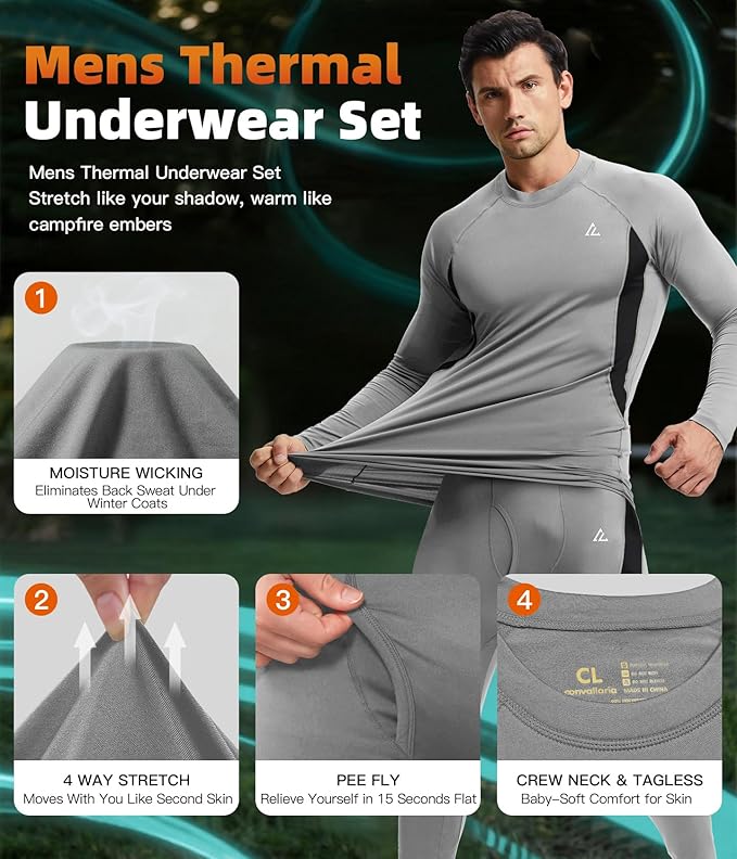 CL convallaria Thermal Underwear Long Johns Set Mens Winter Gift Hunting Gear Sport Base Layer Bottom Top