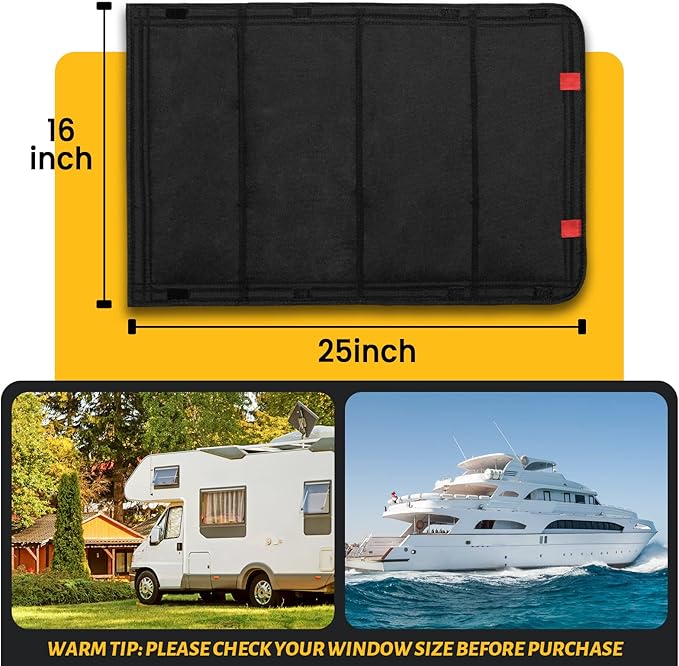 funomo RV Door Window Shade, Foldable Hook and Loop Fastener RV Blackout Window Cover, UV Rays Protection Camper Trailer Door Window Cover, Waterproof Thickened Oxford Fabric (Black-R)