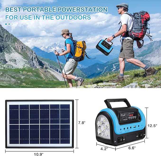 Solar Generator,Portable Power Station with Panel,Portable Power Bank supply with Flashlight,Emergency Generator Solar Powered for Home Use Camping Travel Emergency(Blue)