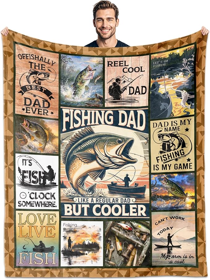 Fishing Gifts for Dad Birthday Gifts for Men, Father Blanket 60" X 50", Gift for Men Who Love Fishing