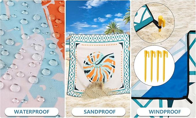 HIHOHO Beach Blanket Waterproof Sandproof Extra Large Beach Mat 79" X 83"/120"x108"for 1-8 Adults Quick Drying Durable Outdoor Picnic Mat for Beach Travel Camping Hiking