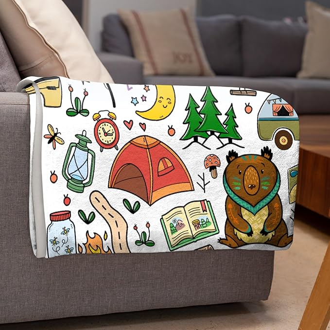 Camping Blanket Gifts,Soft Camping Throw,Cute Plush Flannel Camping Quilts Decorations for Bedroom Sofa Bed Outdoor Travel 40 x 30in for Pets