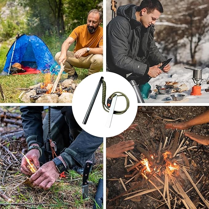 6 Inch Survival Fire Starter, Classic Ferro Rod Fire Starter 3/8 Inch x 6 Inch with Multi-Tool Long Strikes, Suitable for Camping & Hiking Outdoor Emergency