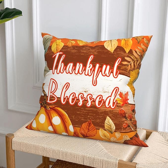 Fall Pumpkin Throw Pillow Covers 18 X 18 Inch Set of 4 Decorative Cushion Cover Home Decor for Sofa Chair Couch Bedroom Living Room