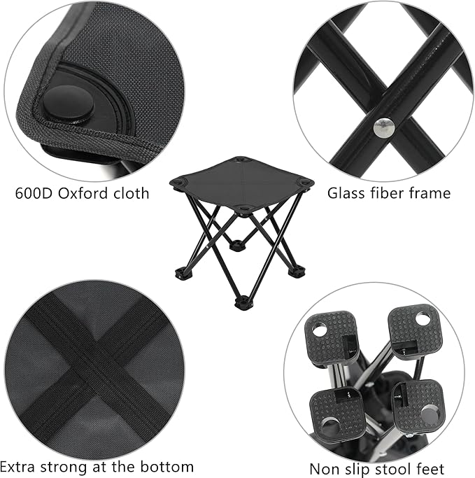 Wind Tour Portable Folding Camping Stool Outdoor Camping Lightweight Samll Chair for Fishing Hiking Gardening and Beach with Carry Bag (13.0”X13.0” Large Black -1)
