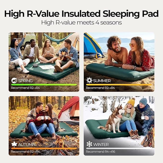OGERY Self Inflating Sleeping Pad with Electric Pump, 3.15" Ultra-Thick Memory Foam Camping Pad, 4 Season Camping Mattress Pad with Built-in Pillow