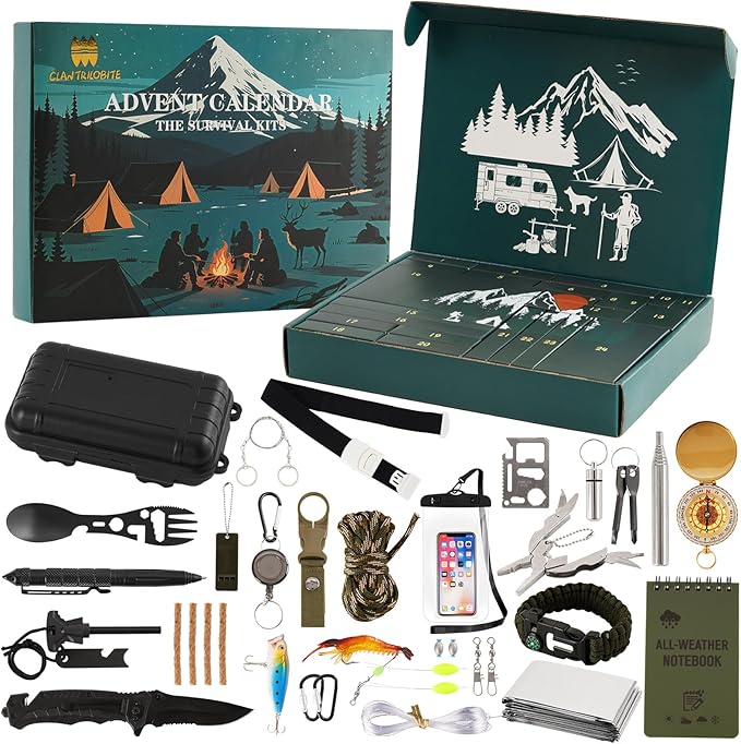 Survival Kit Advent Calendar for Men 2026, 24 Days Christmas Countdown Adventure tools for Camping Hunting Hiking, Emergency Survival Gears Xmas Gift for Adult Outdoor