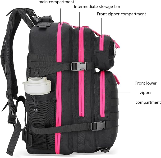 Lovelinks21 45L Tactical Assault Backpack 3 day assault pack with Molle Waterproof backpack Rucksack for Tactical Backpacks (Black Rose)