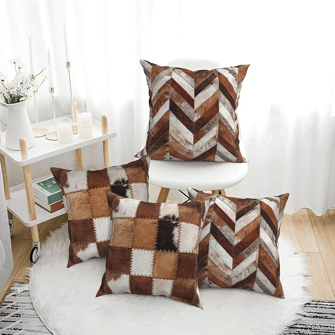 Cow Print Throw Pillow Covers 18 X 18 Inch Set of 4 Decorative Cushion Cover Home Decor for Sofa Chair Couch Bedroom Living Room