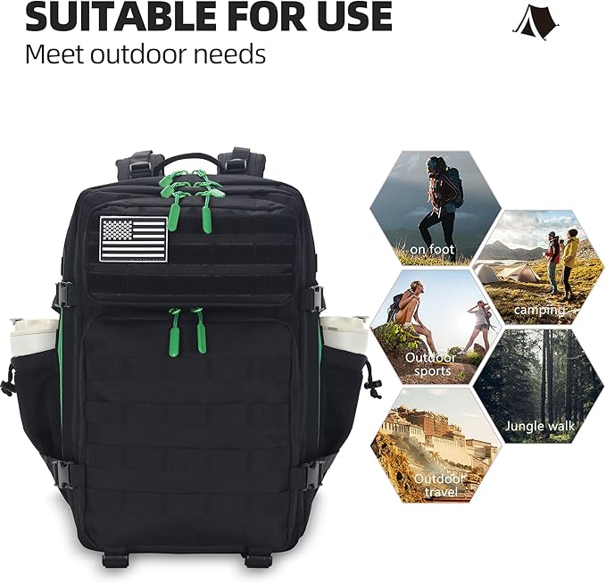 Lovelinks21 45L Tactical Assault Backpack - 3 Day Assault Pack with MOLLE Waterproof Rucksack (Back Green)