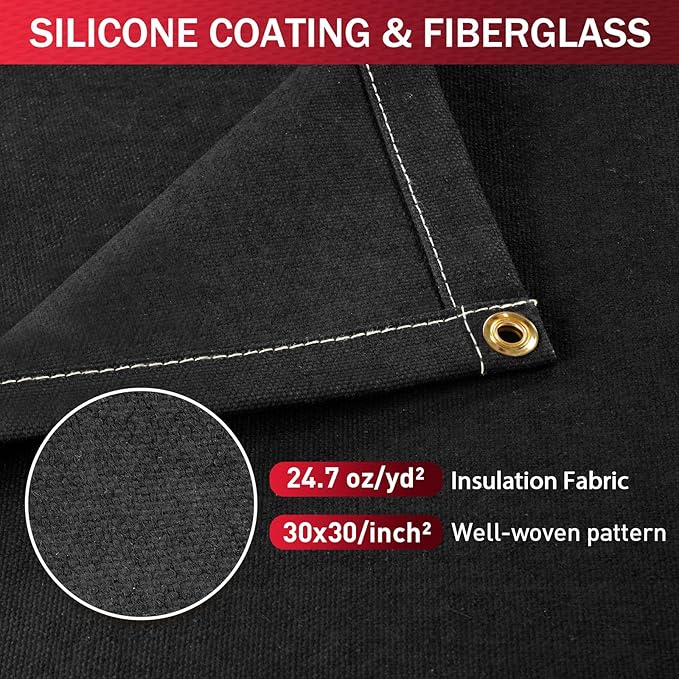 Silicone Coated Fiberglass Welding Blanket - 6x8 ft Heavy Duty Fire Resistant Blankets, 1022 °F High Temp Insulation Blanket, Heat Resistant Fabric for Industrial, Smoker, Camping, Grill