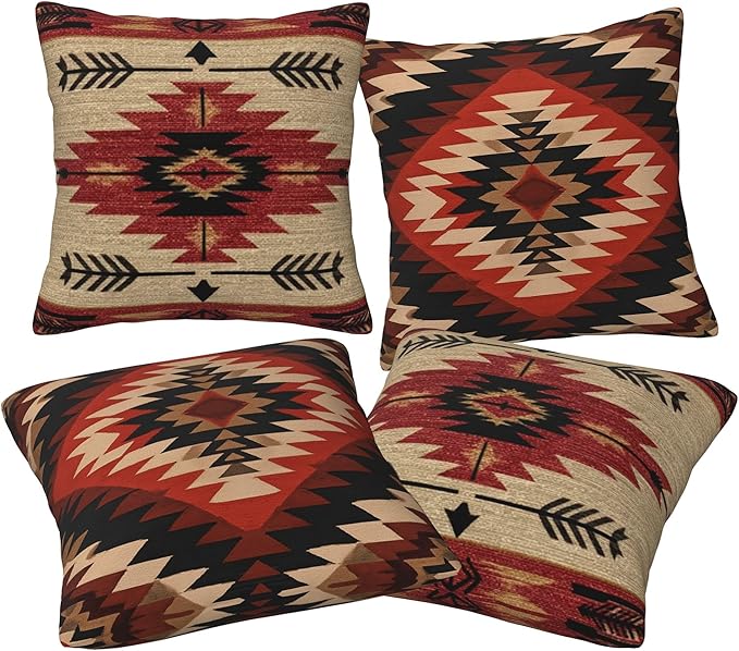 Aztec Throw Pillow Covers 18 X 18 Inch Set of 4 Decorative Cushion Cover Home Decor for Sofa Chair Couch Bedroom Living Room