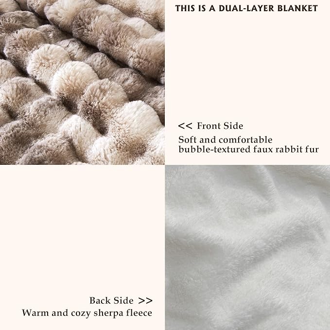 50x60 Inches Ultra-Soft Fuzzy Faux Fur Plush Throw Blanket - Thick, Warm Sherpa for Couch, Sofa, Bedroom, Camping - Decorative Blanket for Cozy Warmth, Bubble Brown Tie Dye