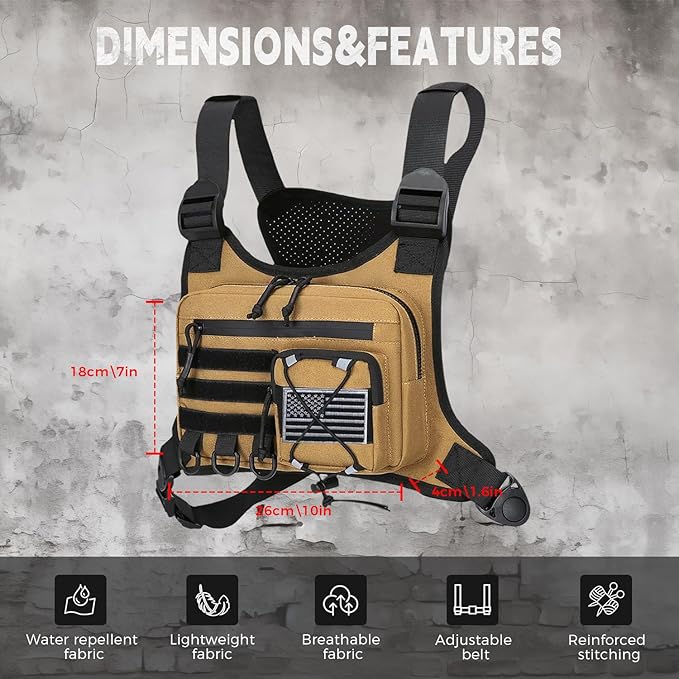 koculemi Outdoor Sports Chest Bag for Men, Chest Vest Holster Fits Most Pistols, EDC Travel Chest Pack for Running, Hiking
