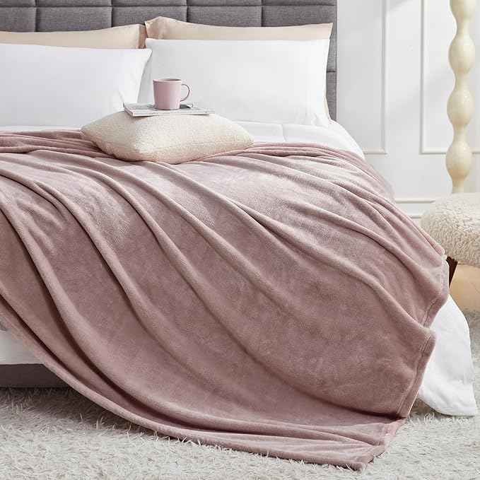 Hansleep Fleece Pink Full Blanket, Super Soft Flannel Fuzzy Plush Cozy Blanket for All Seasons, Pink, Full 84x90 Inches