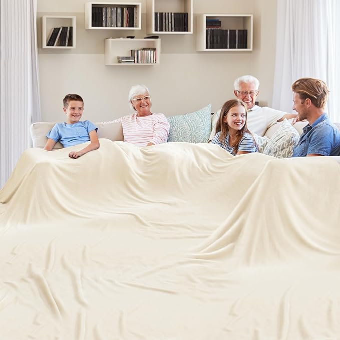 Edenleaf Big Oversized Soft Blanket, Giant Fleece Companion 120x120, California King Warm Blanket for Whole Family, Bed, Sofa, Couch, Travel, Camping 120x120 Cream
