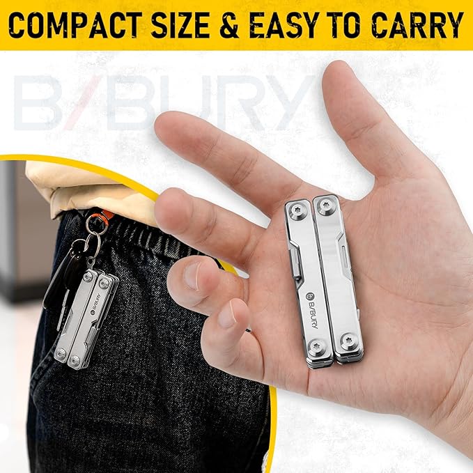 BIBURY Mini Multitool BI2052A, 8 in 1 Keychain EDC Scissors w/Window Breaker, Seat Belt Cutter, Bottle Opener for Outdoor Survival, Multi Tool Cool Gadget TSA Approved, Gift for Men Women