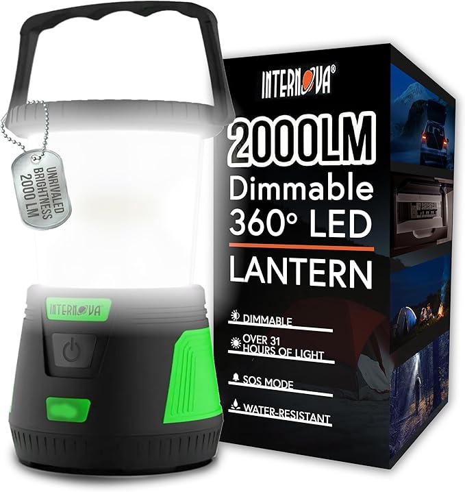 Internova 2000 Lumen LED Camping Lantern, Longest Lasting Battery Lantern, Powered & Operated with Infinite 360 Degree Light Control