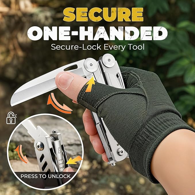 Upgraded 18-in-1 Multitool Pliers, Heavy Duty Stainless Steel Multi-Tool with Spring-Loaded Pliers & Safety Lock, EDC Survival Gear with Fire Starter for Outdoor Camping, Hiking, Gifts for Men