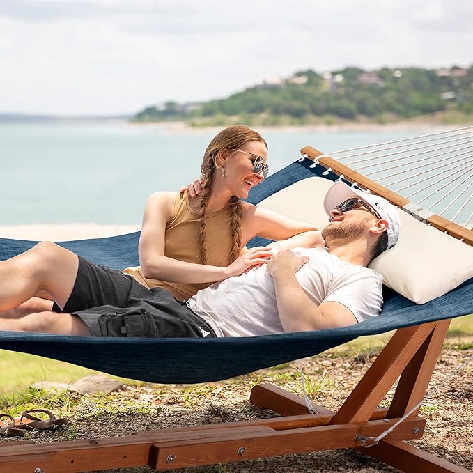 SUNCREAT Stand Alone Hammocks for Outside, Patio Portable Hammock with Stand, Navy