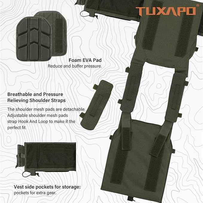 Tactical Molle Vests with Triple mag Pouch and Side Cummerbund Pouches, Quick Release Vests for Men