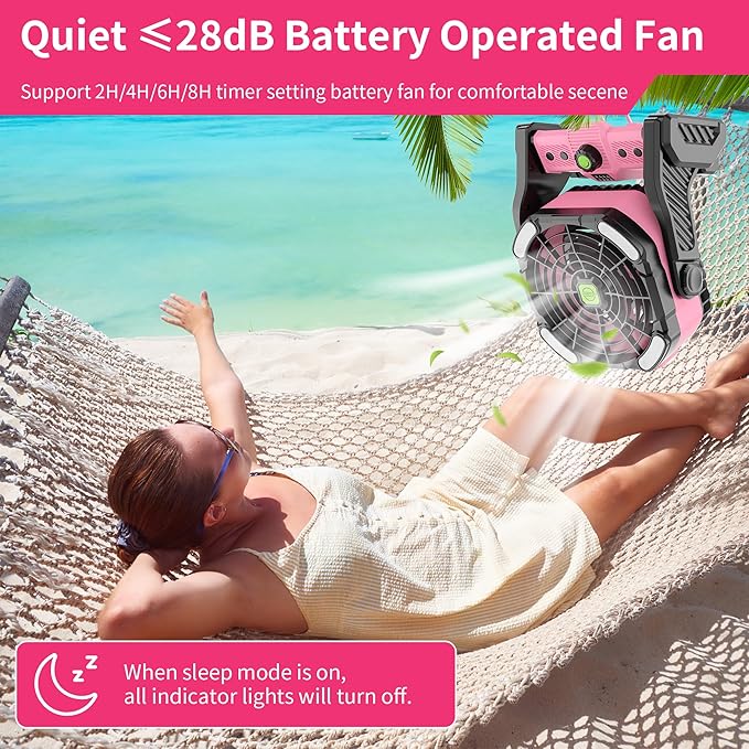 20000mAh Rechargeable Fan Battery Powered Operated,Portable Rechargeable Pink Camping Fan with LED Lantern,270°Rotation,USB Table Fan Pink Camping Accessories Battery Fans Portable