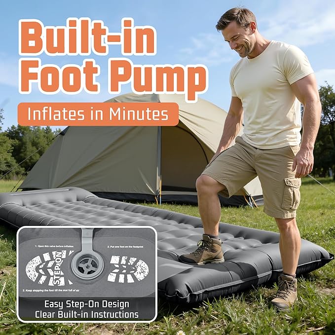 Sleeping Pad, 6.3 Inch Thick Air Mattress for Outdoor Camping, Backpacking, Hiking, Road Trips, Tent Sleep & Car Travel Comfort