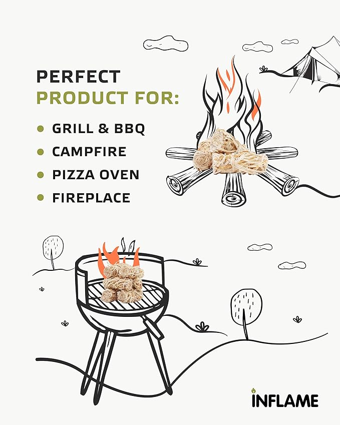 Inflame Fire Starters 50 pcs/Organic/Easy Fire for Wood and Charcoal - Super Fast Lighting, Any Weather/Grill, BBQ, Wood Stove, Campfires, Fireplace, Pellets