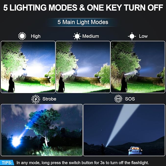 Rechargeable Tactical Flashlights 2000 High Lumens - 5000mAh Super Bright LED Powerful Flash Light, Waterproof Handheld USB C Flashlight for Home,Car,Camping,Emergencies,5 Modes,Zoomable (1, Red)