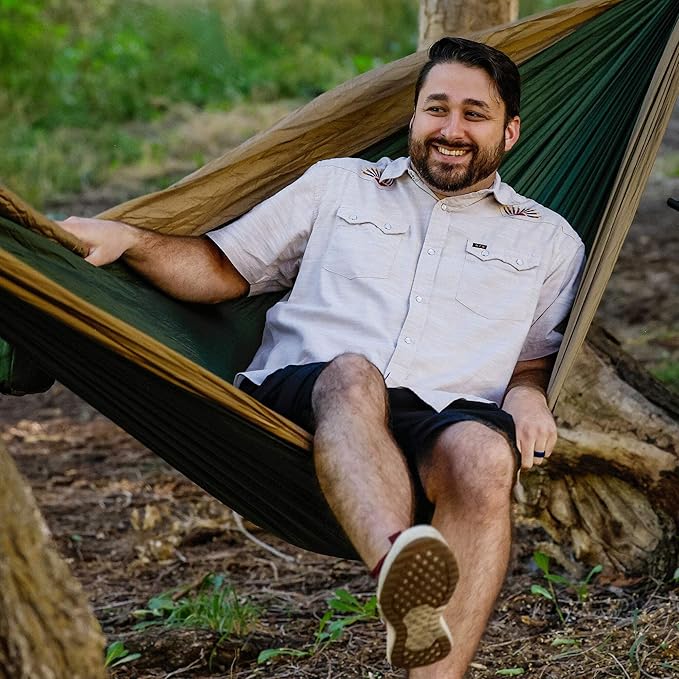 Grand Trunk Double Deluxe Hammock | Ultra-Strong & Lightweight | 11 ft Hammock with Ripstop Nylon | 500 lb Capacity | Fast-Drying & Weather-Resistant | Olive Green/Khaki