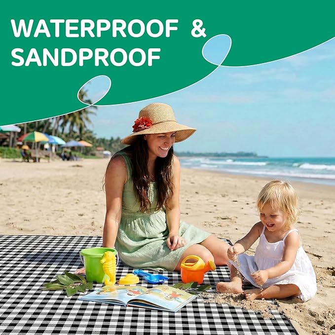 Waterproof Beach Blanket Picnic Camping Mat Extra Large Portable Umbrella Wagon Folding Pop Tent Sun Shelter Shade Canopy Ball Cart Anchor Fan Mesh Rubber Bag Tote Toallas Manta de Playa